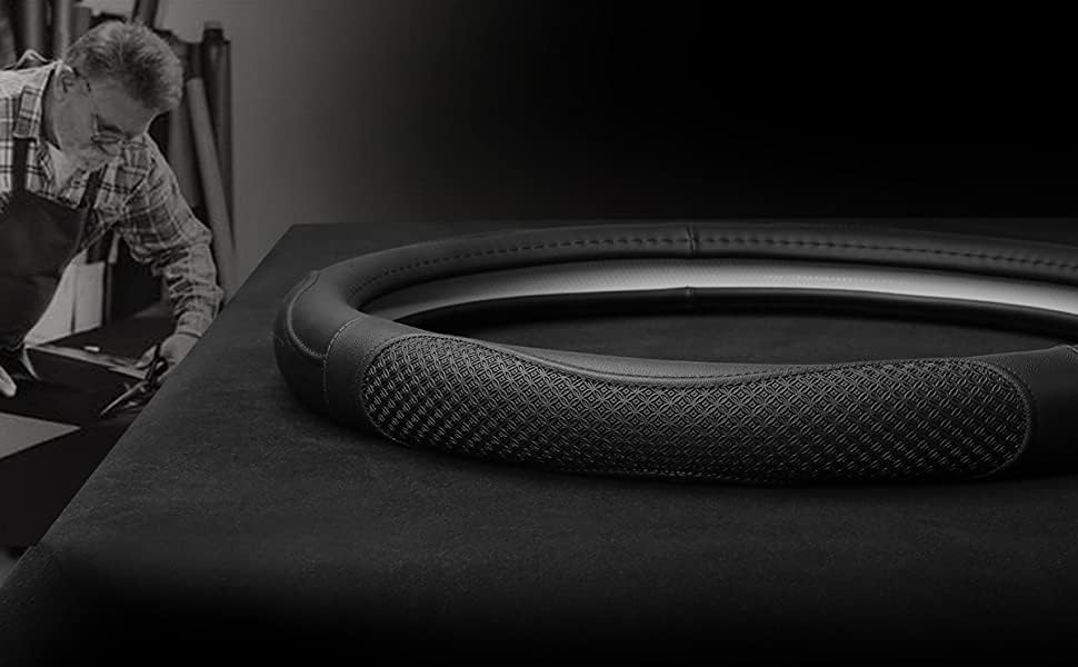 Leather Car Steering Wheel Cover 15 inch Universal Fit Microfiber Steering Wheel Cover Anti-Slip, Soft, Breathable, Full Surround Car Wheel Cover