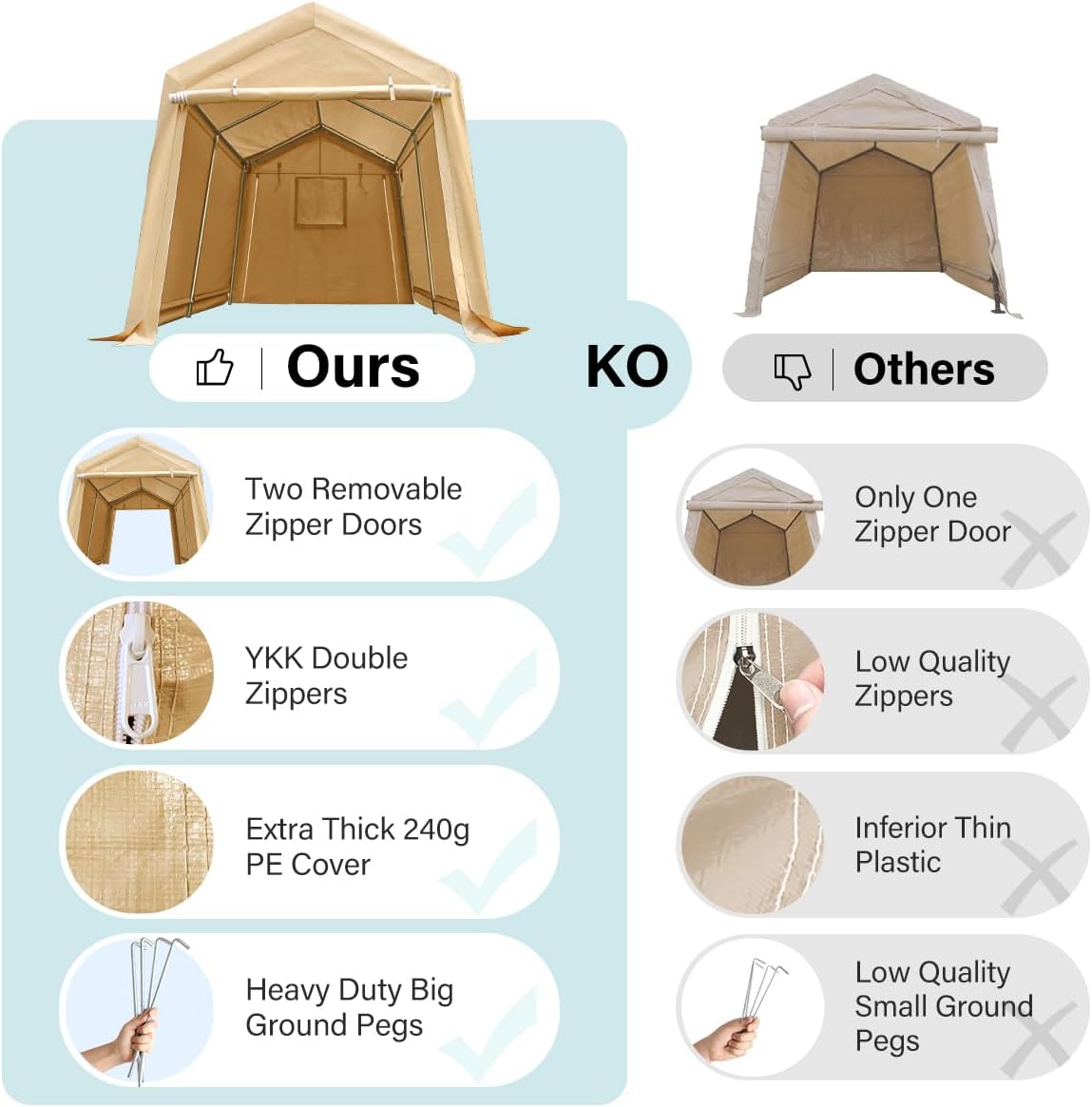 ADVANCE OUTDOOR 8X14 ft Steel Metal Peak Roof Portable Garage Shelter Storage Shed Carport for Motorcycle Bike or Garden Tools with 2 Roll up Doors & Vents, Beige