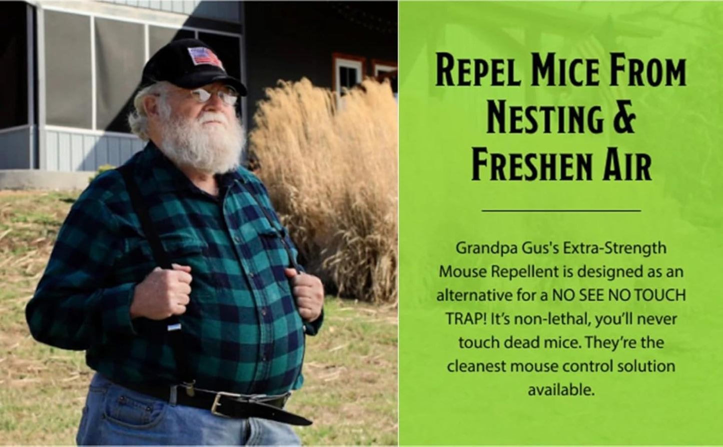 Grandpa Gus's Natural Mouse Repellent Pouches, Cinnamon/Peppermint Oils Repel Mice from Nesting & Freshen Air in Home/Cabin/Boat/Car/Storage/RV/Machinery/Shed, 1.75 Oz (40 Pouches)