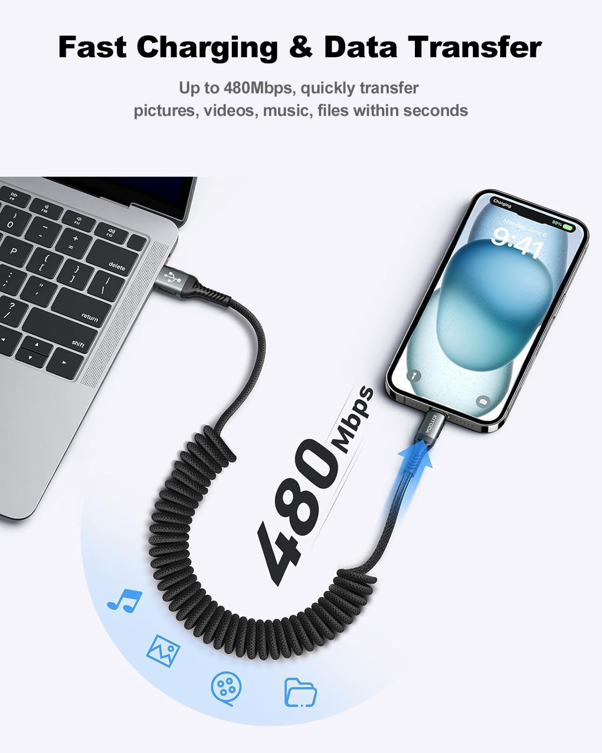 USB C Cable 3FT, 2Pack Coiled Braided USB A to Type C Charger Cable for Car 66W Fast Charging Cord Compatible with iPhone 16 15, iPad, Samsung Galaxy, Google Pixel, Moto, TCL, LG Phones and More
