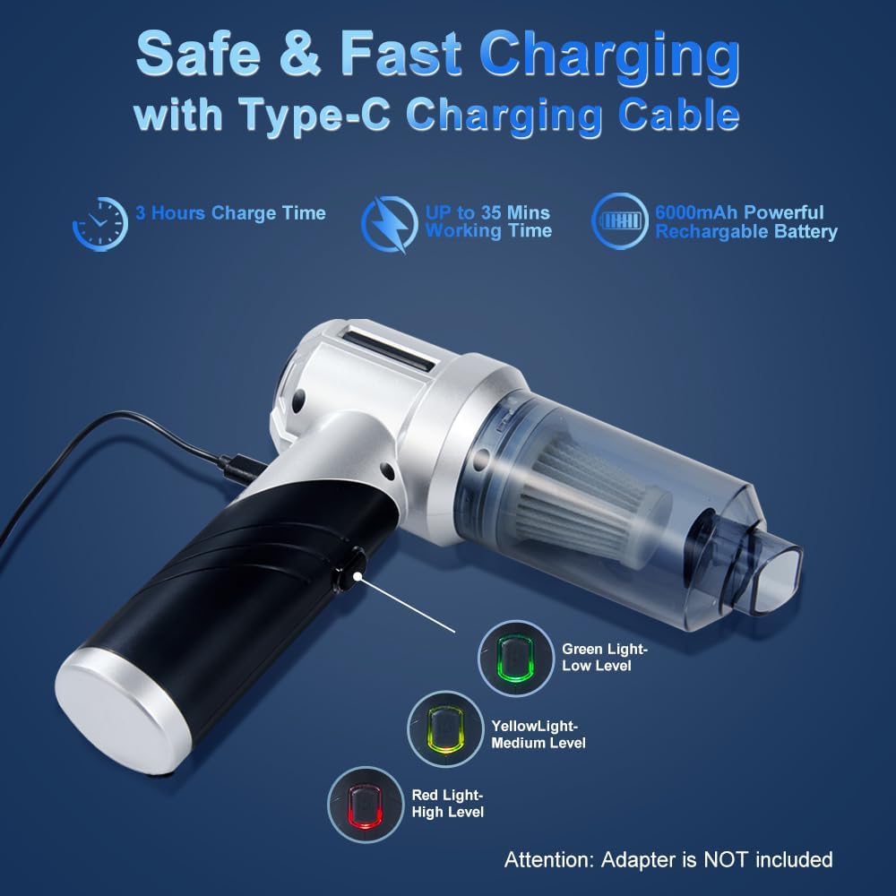 Handheld Foldable Car Vacuum, 4-in-1 18000PA Mini Vacuum Cleaner Portable Cordless, Air Blower, High Power Air Duster with Brushless Motor, for Car, Home, Office, Camping (Black)