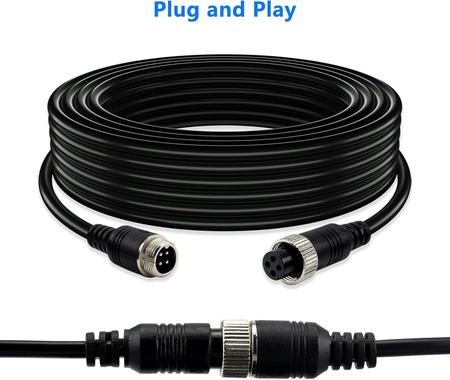 50FT Car 4-Pin Aviation Video Extension Cable,15m Car Video Extension Cable for CCTV Rearview Camera Truck Trailer Camper Bus Motorhome Vehicle Backup Monitor Waterproof Shockproof System