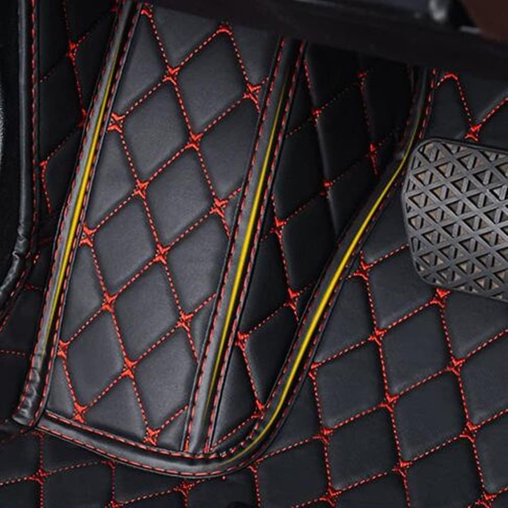 Custom All-Weather Protection Luxury Leather Floor Mats for Cars SUVs Trucks According Anti-Slip Leather Floor mats (28,Red and Black Beige)