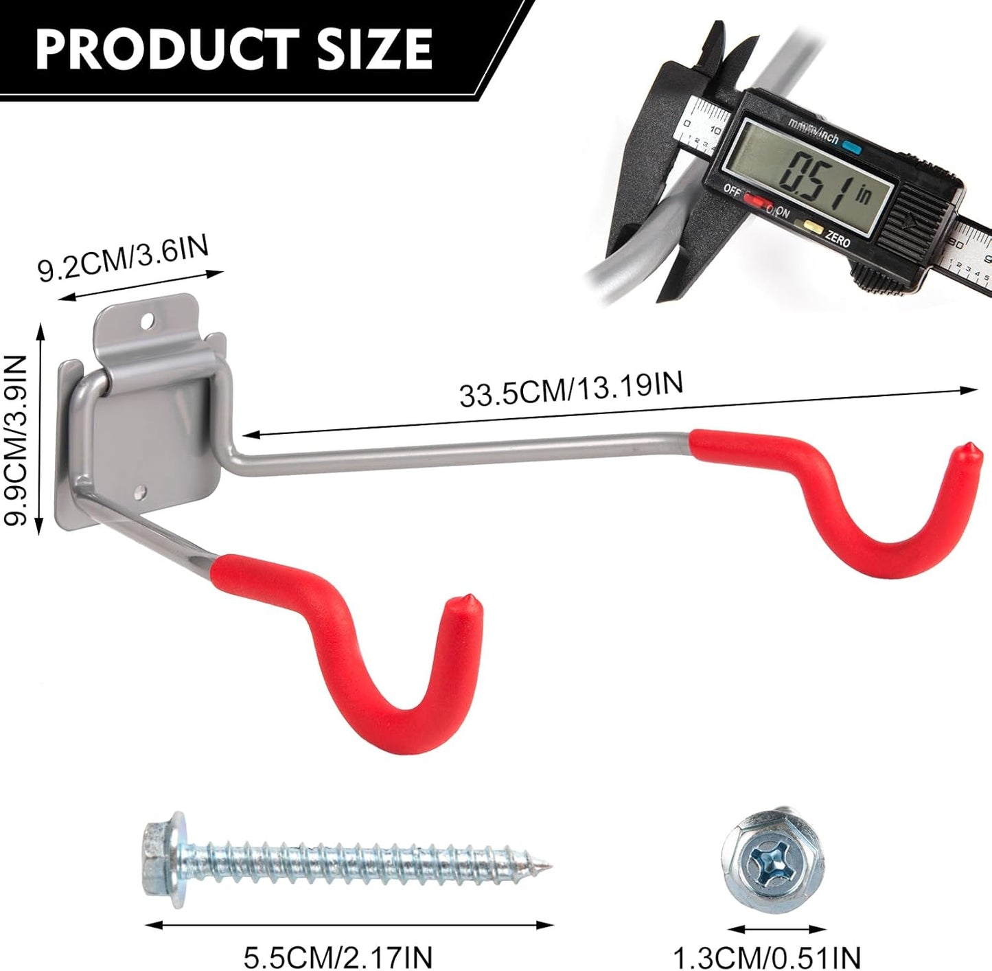 Bike Wall Mount Hangers,EVA Foam Padded Bicycle Hooks-Flip-Up Garage Bicycle Rack for Mountain, Road, and Kids Bikes Rack Holders 2 Pack Silver, Red