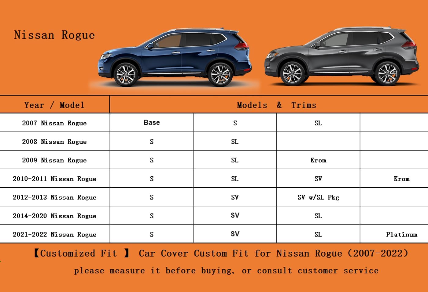 Kayme 7 Layers SUV Car Cover Custom Fit for Nissan Rogue (2007-2025) Waterproof All Weather for Automobiles, Outdoor Full Cover Rain Sun UV Protection.Black