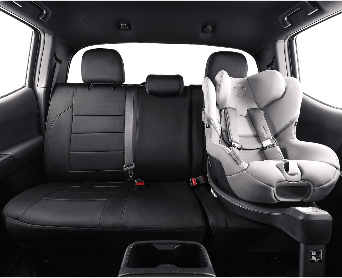 EKR Custom Fit Tacoma Rear Car Seat Covers for Select Toyota Tacoma (Petrol) 2024 2025 Double cab SR,SR5,TRD Sport,TRD Off-Road,Limited - Second Row Only,Neoprene (Black)