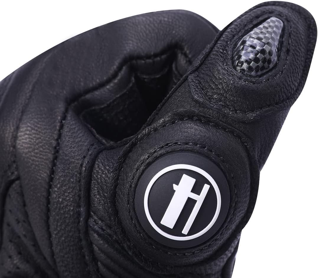 Harssidanzar Leather Motorcycle Gloves for Men and Women,Powersports Carbon Fiber Knuckle Protection Motorbike Gloves KM045