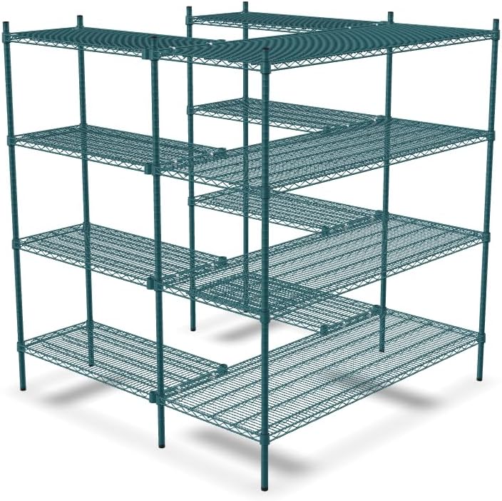 NSF 5' x 5' Walk-in 4-Tier Shelving Unit Kit with S-Hooks, Commercial Storage Rack Unit, Organizer Shelves System Kit, Heavy Duty Racking for Storage, Shelving Kits (Green Epoxy)