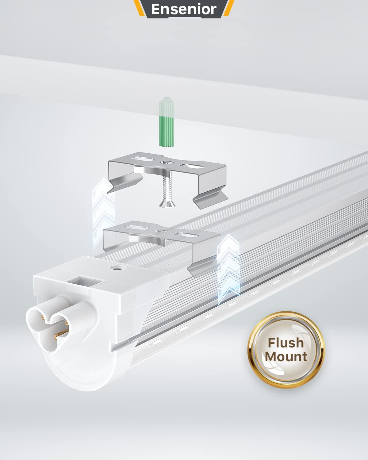 Ensenior 6 Pack 8 FT Led Shop Lights, 5000K Daylight, 10000LM Super Bright, 72W Equivalency 936W, Commercial Bay Lighting, U-Shaped Linkable Shop Lights Plug in for Garage, Workshop, FCC Certified