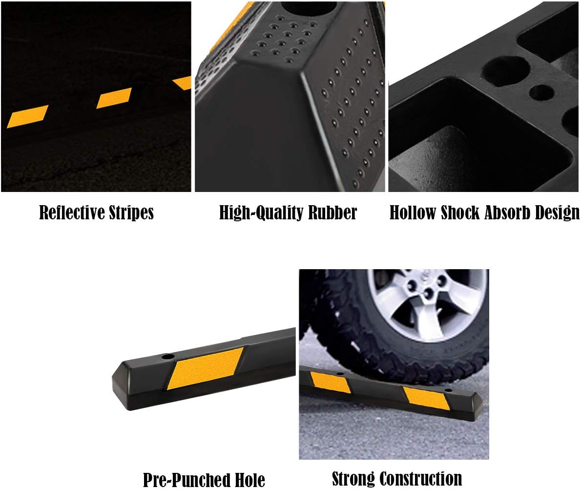 IRONMAX Parking Stopper for Garage, 72" Long Rubber Curb with Yellow Reflective Stripes, Heavy Duty Parking Block Garage Wheel Stop for Car, Truck, RV, Trailer (8 Pack)