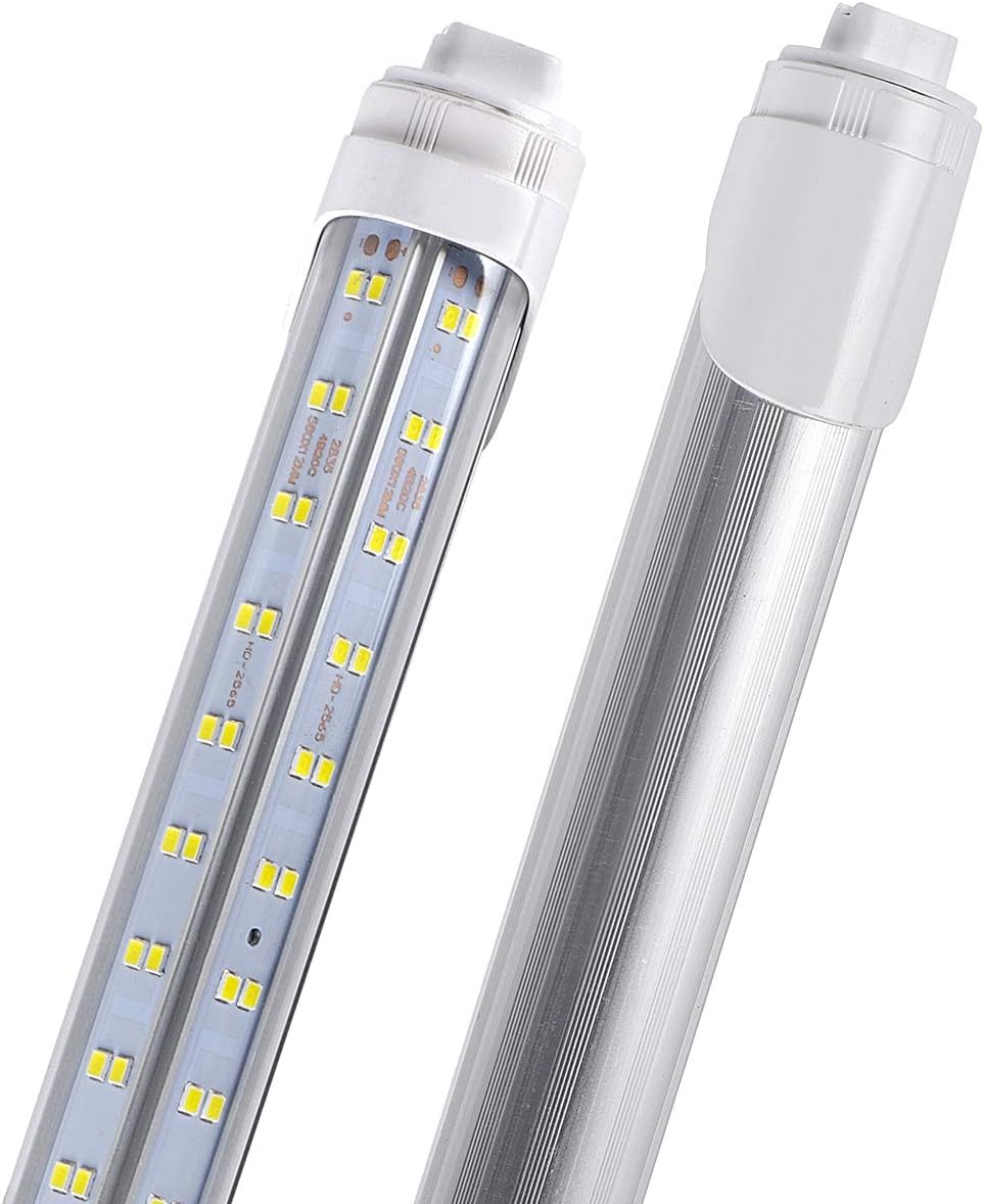 R17D/HO 8FT LED Bulbs -(10 Pack) Rotate V Shape, 5000K Daylight 144W, 18800LM, 300W Equivalent F96T12/DW/HO, Clear Cover, T8/T10/T12 Replacement, Dual-End Powere