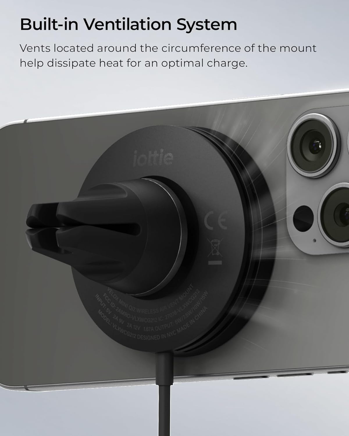 iOttie Velox Qi2 Mini Wireless Charging Car Mount - MagSafe Compatible Air Vent Phone Mount with 15W Charging for Qi2-enabled Smartphones Including iPhone 12, 13, 14, 15 and 16. Car Charger Included.