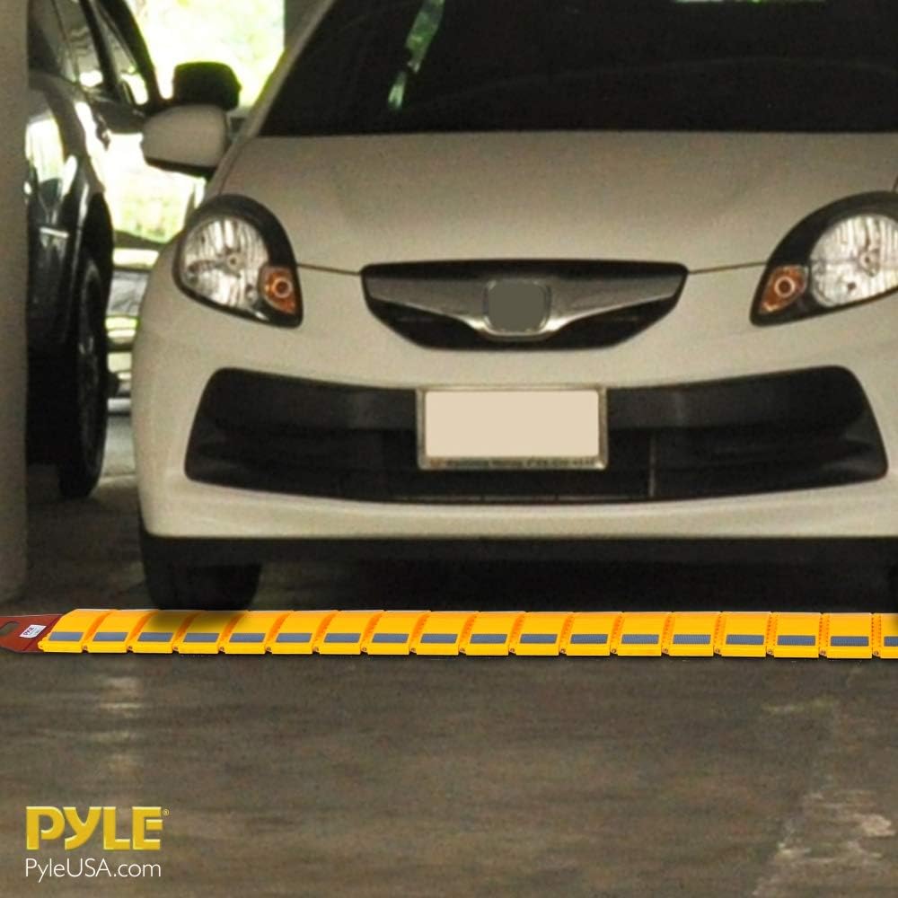 Pyle Portable Vehicle Traffic Speed Bump - 9.8' ft Heavy Duty Reflective Plastic Humps, Car Truck Automotive Vehicles Speed Bumps for Asphalt Concrete Gravel Garage Driveway Roads Parking Lot - PSPD16