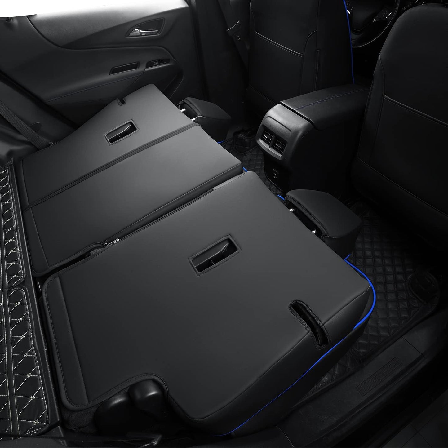 RISINGSTAR Terrain Seat Covers, fit for 2018-2024 GMC Terrain SUV with Rear Split Seats, Water Proof Faux Leather(Full Set, Black&Blue)