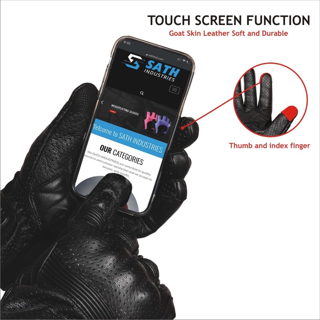 Leather Motorcycle Gloves for Men and Women | Touchscreen | Full Finger | Goatskin Leather Hard Knuckle Motorcycle Riding Gloves (Perforated, Small)