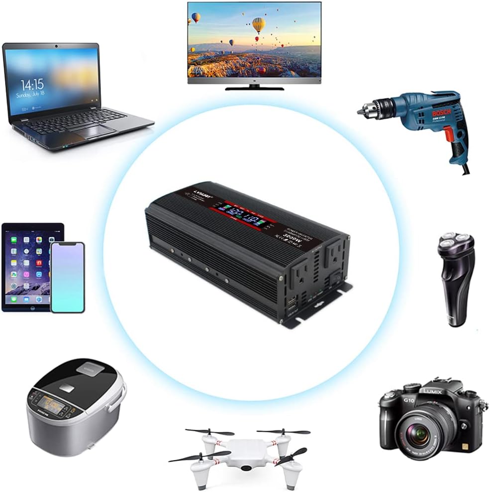 1500W Power Inverter 12V to 110V/120V Car Charger Converter with LCD Display, 3.1A Dual USB Ports 2 AC Outlets Car Adapter, Cigarette Lighter for Truck Vehicle Black