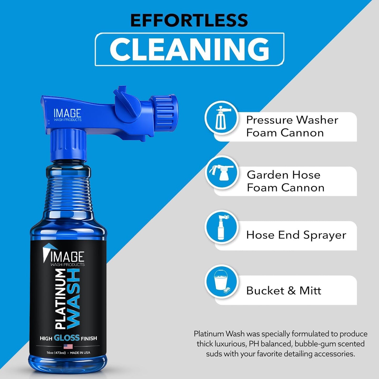 Image Wash Products - 16oz Platinum Wash Car Soap – Car Wash Foam Soap for Foam Cannon & Pressure Washer | High Gloss RV/Truck Wash Soap | Bubble Gum Scent, Detailer Grade Car Soap