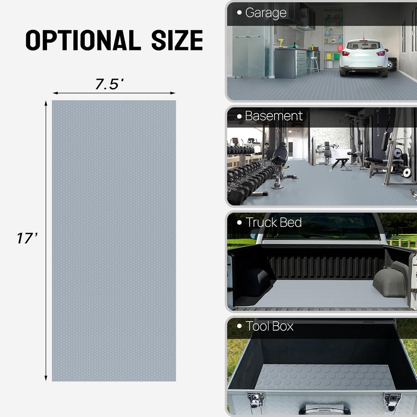 TUFFIOM 7.5x17 FT Garage Floor Mat, Coin Plate Sheet PVC Roll for Under Car Parking Protect, RV Trailer Flooring, Water/Stain Resistant Floor Runner