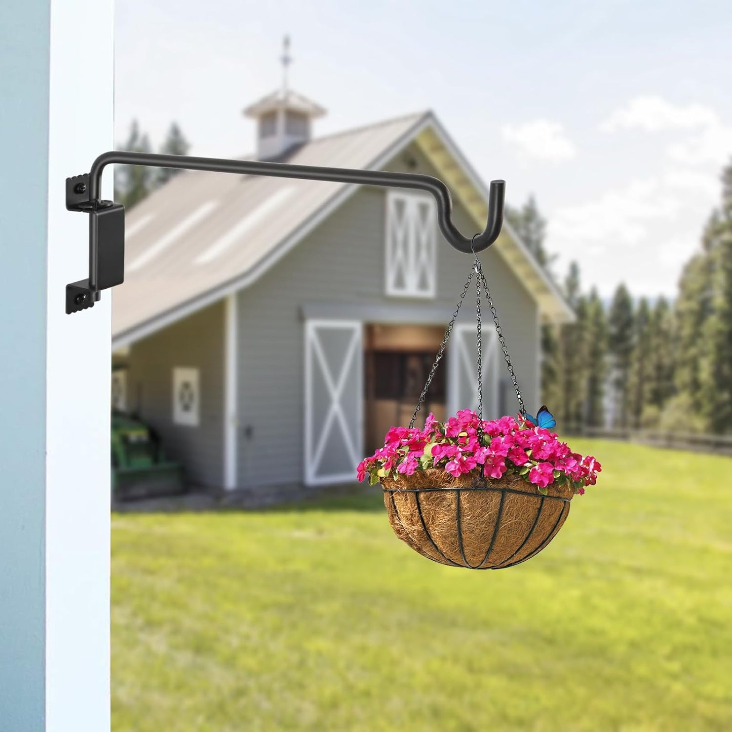 16" 360° Swivel Plant Hange - Heavy Duty Solid Steel Wall Hook, 12-Directional Adjustable for Bird Feeders, Outdoor/Indoor Plants, Garden & Patio, Rust-Resistant Black