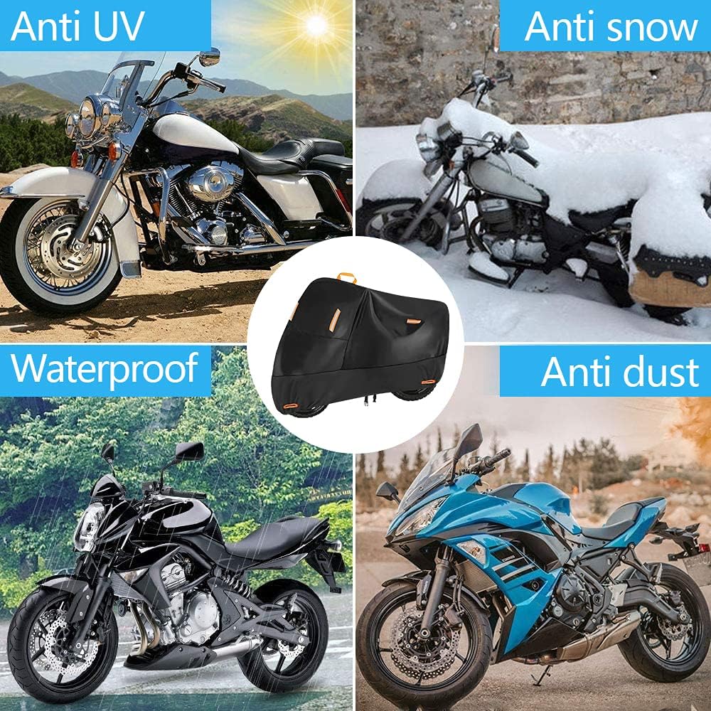 300D Heavy Duty Small Motorcycle Cover, Seceles All Season Durable Waterproof Outdoor Protection Scooter Cover with Lock-Holes Storage Bag Fits up to 72 inch Bike (M: 72" x 33" x 39")