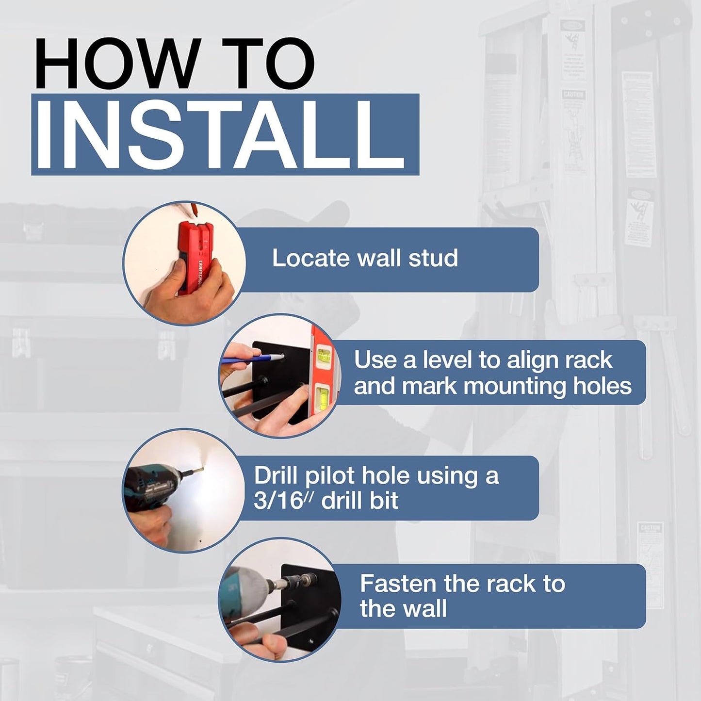 StoreYourBoard Ladder Storage Wall Hook – Heavy Duty Steel Ladder Hanger for Garage Wall, Holds 2–3 Ladders, Ladder Hooks for Wall Mount, Supports up to 50 lbs