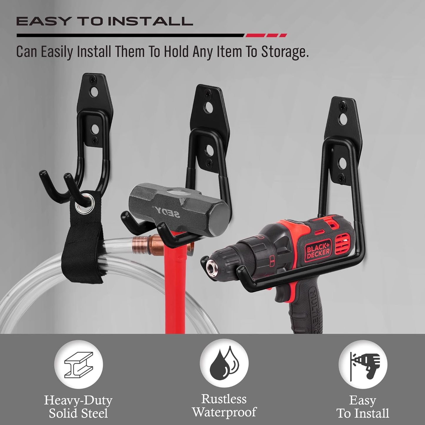 Garage Tool Storage Wall Hook Assortment Set: 15PCS Heavy Duty Large Hanger Garden Tool Organizer Ladder Bike Rack Yard Tool Holder Shed Shovel Metal Screw Organization Bicycle Steel Bracket