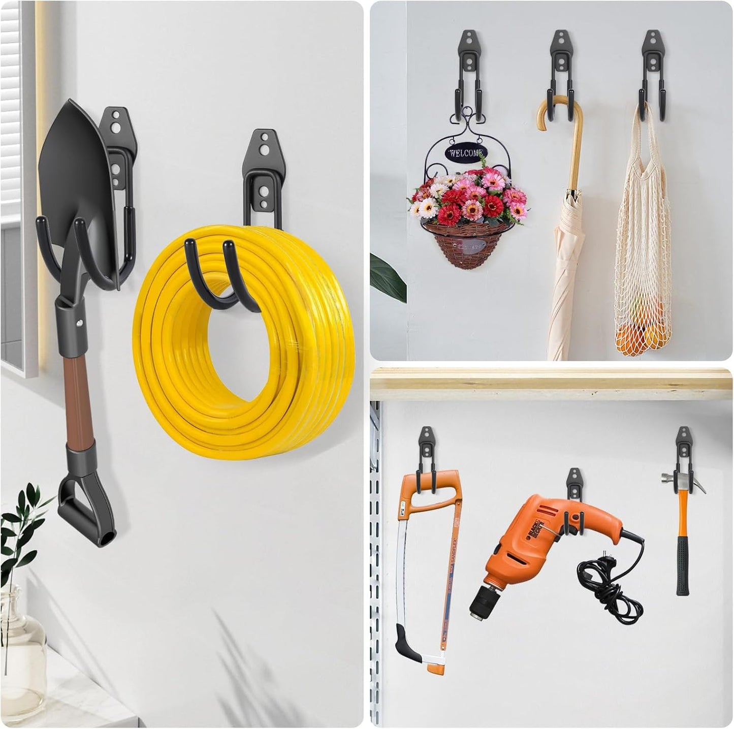 Hose Hanger Wall Mount 2 Pack,Heavy Duty Hose Holder with Screws Metal Hose Hangers for Outside,Hose Rack Suitable for Garage,Garden and Yard,Black