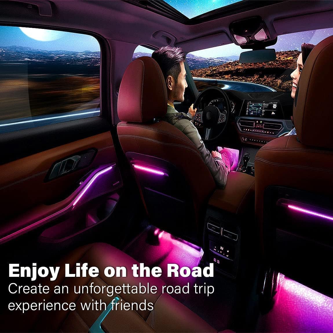 Car LED Strip Light, EJ's SUPER CAR 4pcs 36 LED Multi-Color Car Interior Lights Under Dash Lighting Waterproof Kit with Multi-Mode Change and Wireless Remote Control, Car Charger Included,DC 12V