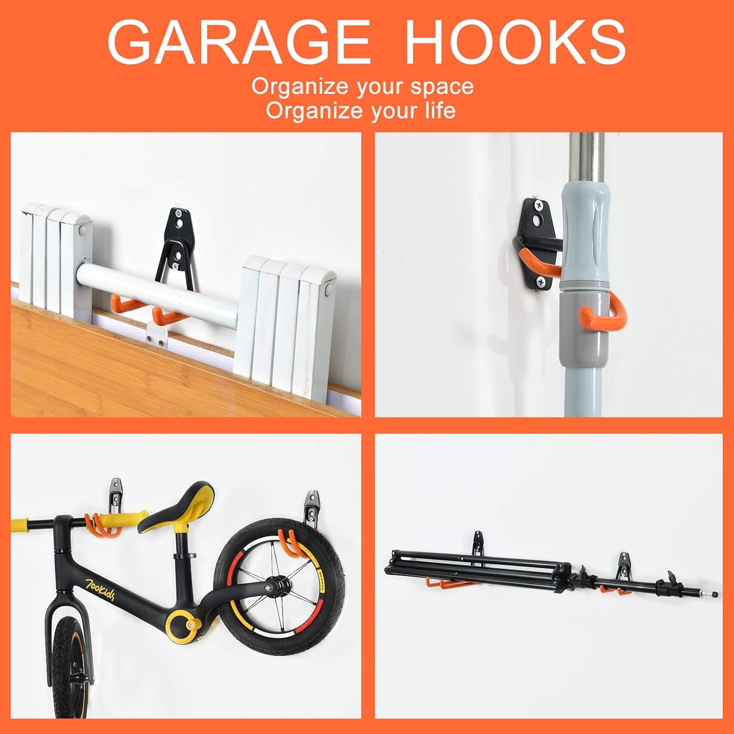 AOBEN Garage Hooks Heavy Duty, Steel Garage Storage Hooks, Utility Tool Hangers and Combinable Wall Mount for Organizing Ladders, Bikes, Hoses, and More Equipment (Small J, 6 Pack)