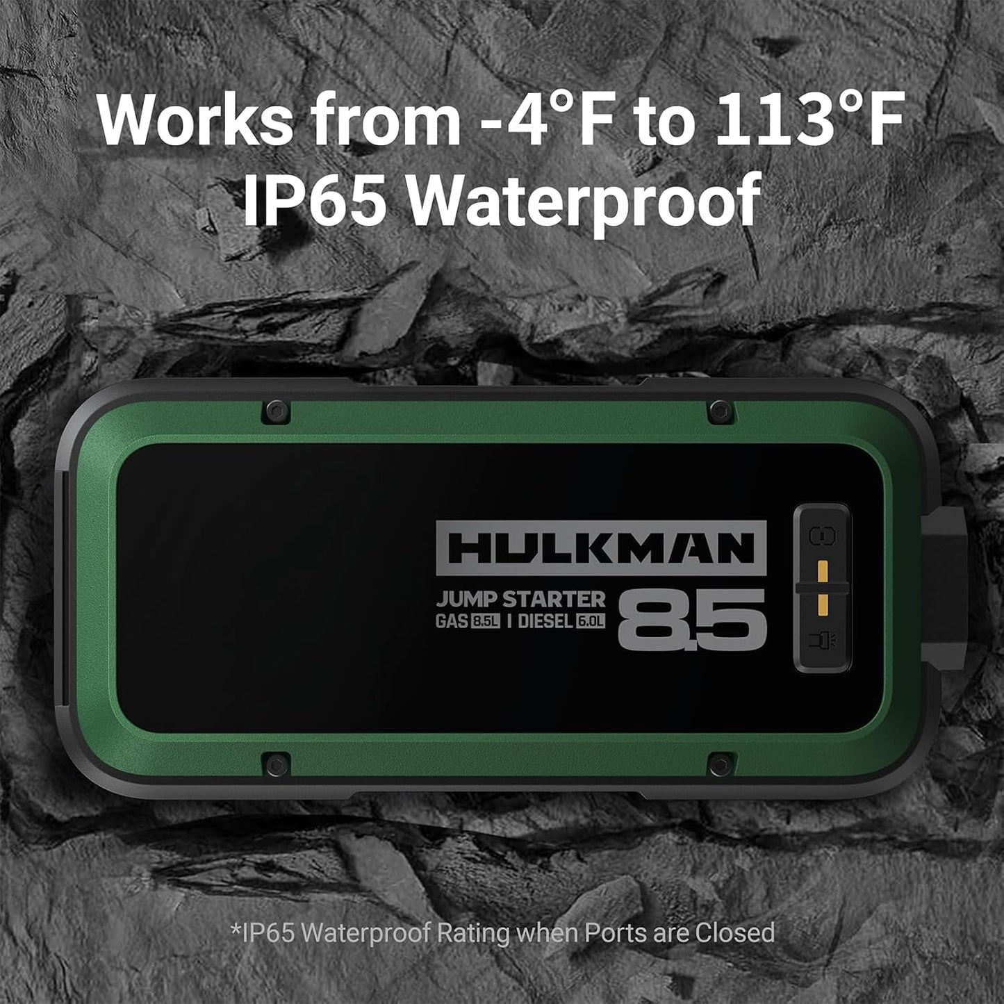 Hulkman Alpha85,Midnight Green,2000A 74Wh Smart Jump Starter,12V Portable Car Battery Booster with 3.3" Display,USB-C Power Pack,Includes 65W Wall Charger,Jumper Cables for up to 8.5L Gas/6.0L Diesel