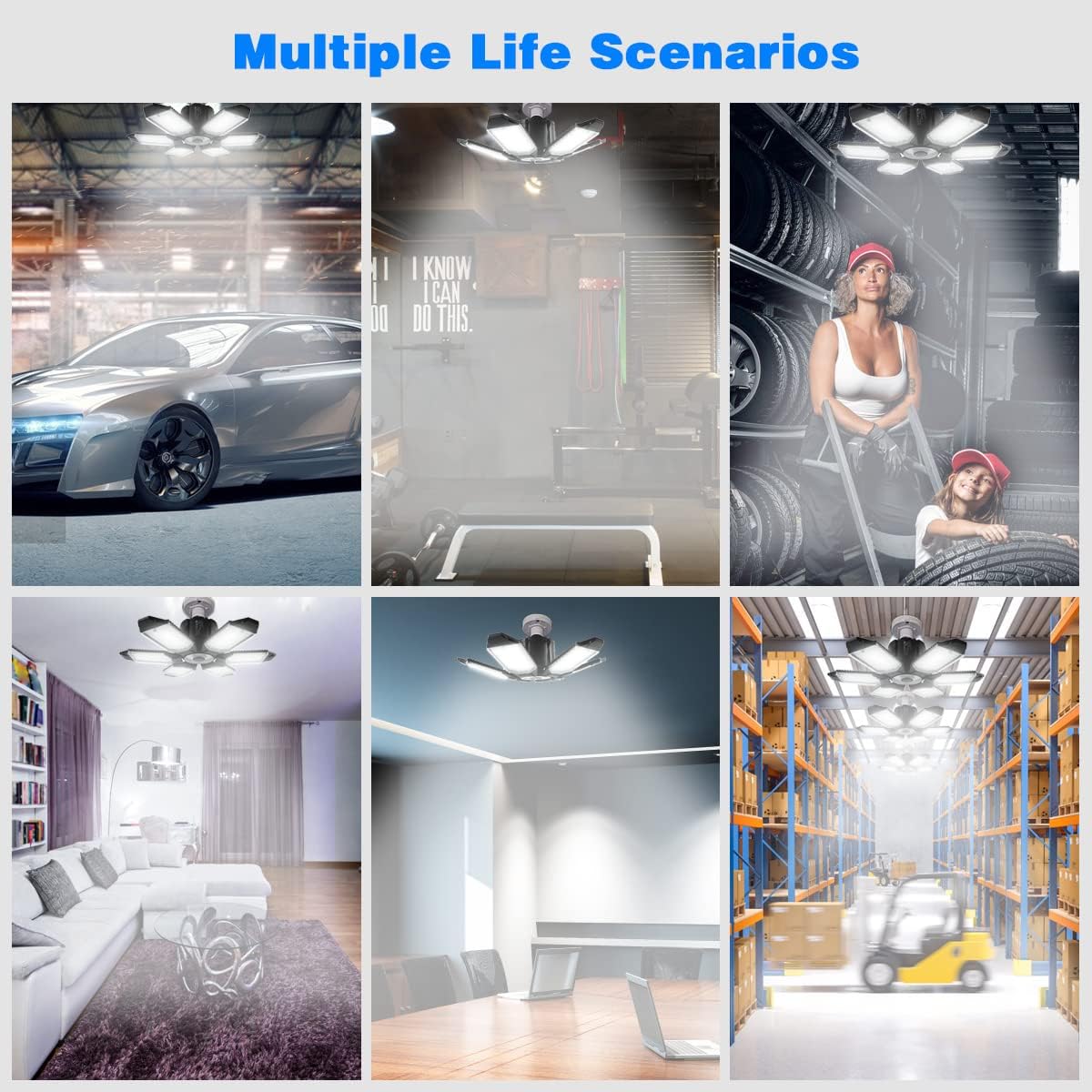 LED Garage Light - 160W Garage Light Bulb 64000LM 6500K Super Bright Garage Lighting w/ 6 Deformable Panels Screw in Shop Lights for Basement Workshop Warehouse Attic - 4Pack