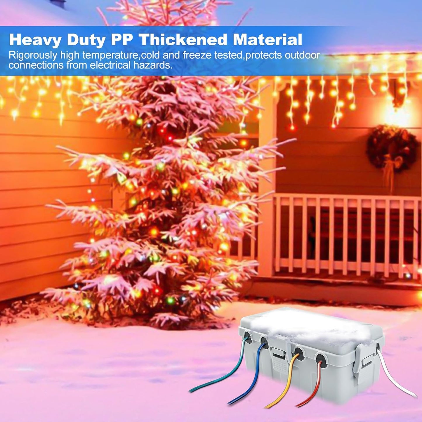 Hrensaw Medium Outdoor Electrical Box(10.6x5.5x4.5inch),Weatherproof Connection Box w/6 Cable Entry,IP54 Waterproof Extension Cord Cover Protect Power Strip,Timer,Plug,Holiday Lights,Grey