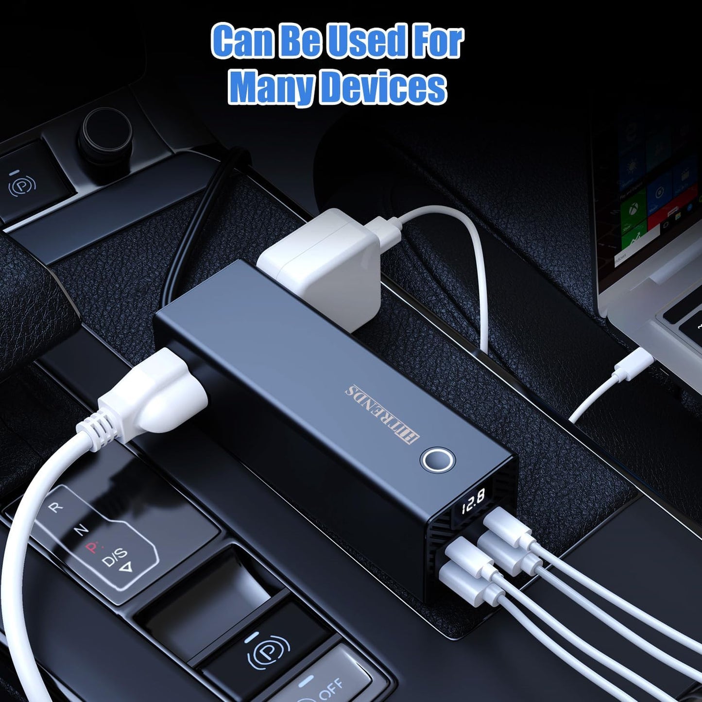 HITRENDS 300W Car Power Inverter Dual DC 12V to 110V AC Car Power inverters with PD 36W USB-C & 24W USB-A, Car Plug Converter with Switch and Current LCD Screen