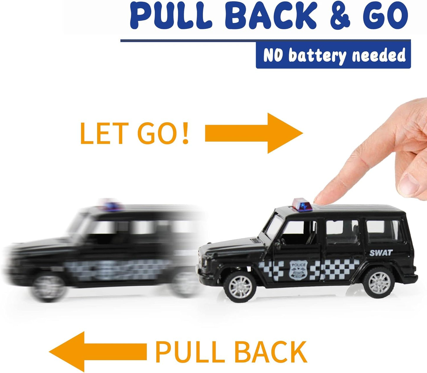 KIDAMI Die Cast Metal Little Toy Cars Set of 5, Openable Doors Pull Back Car Gift Pack for Kids (Police car)