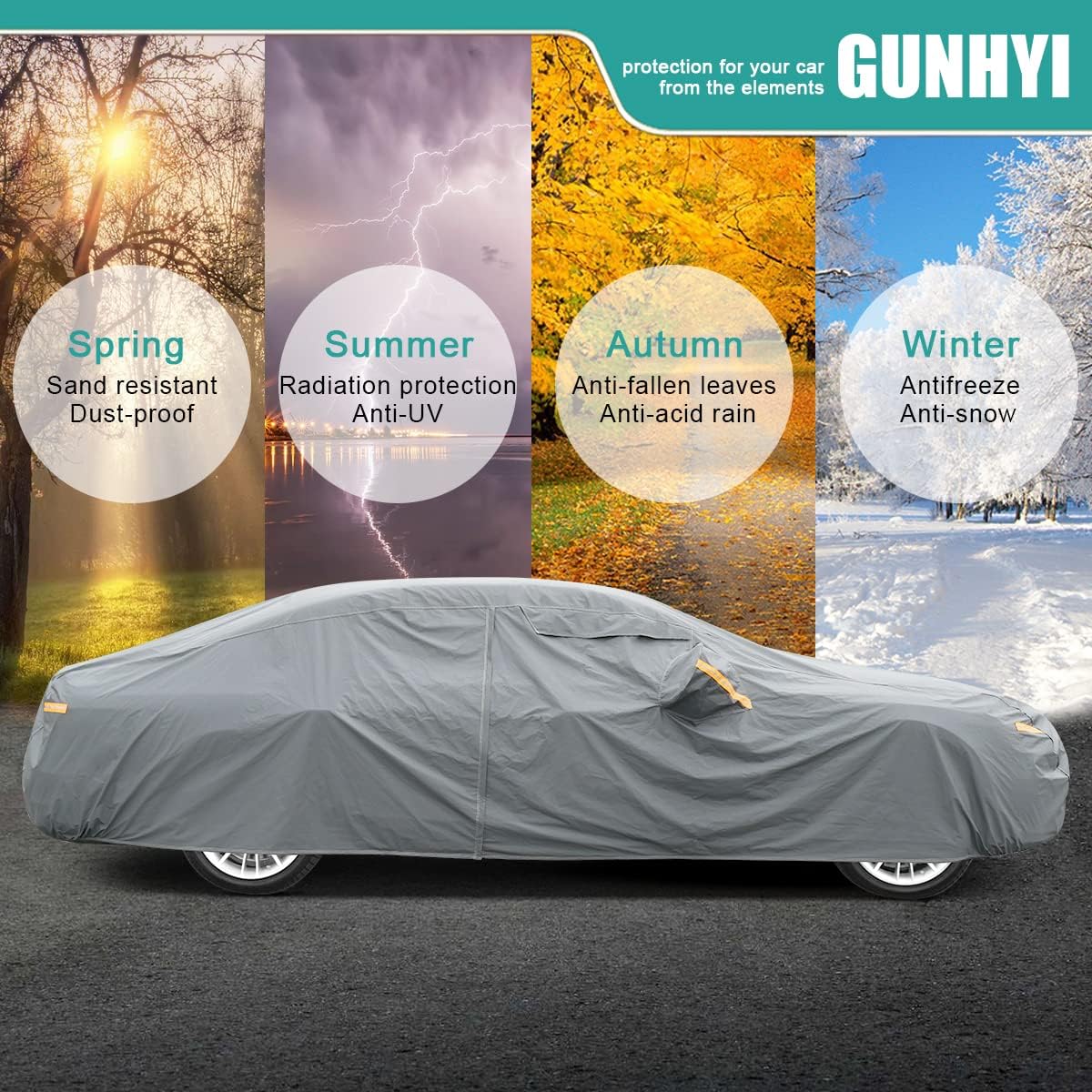 Premium Car Cover Custom Fit Ford Escape (2008-2025), 16 Layers Heavy Duty Car Cover Waterproof All Weather with Zipper Door for Sun Rain Snow Dust Uv Protection