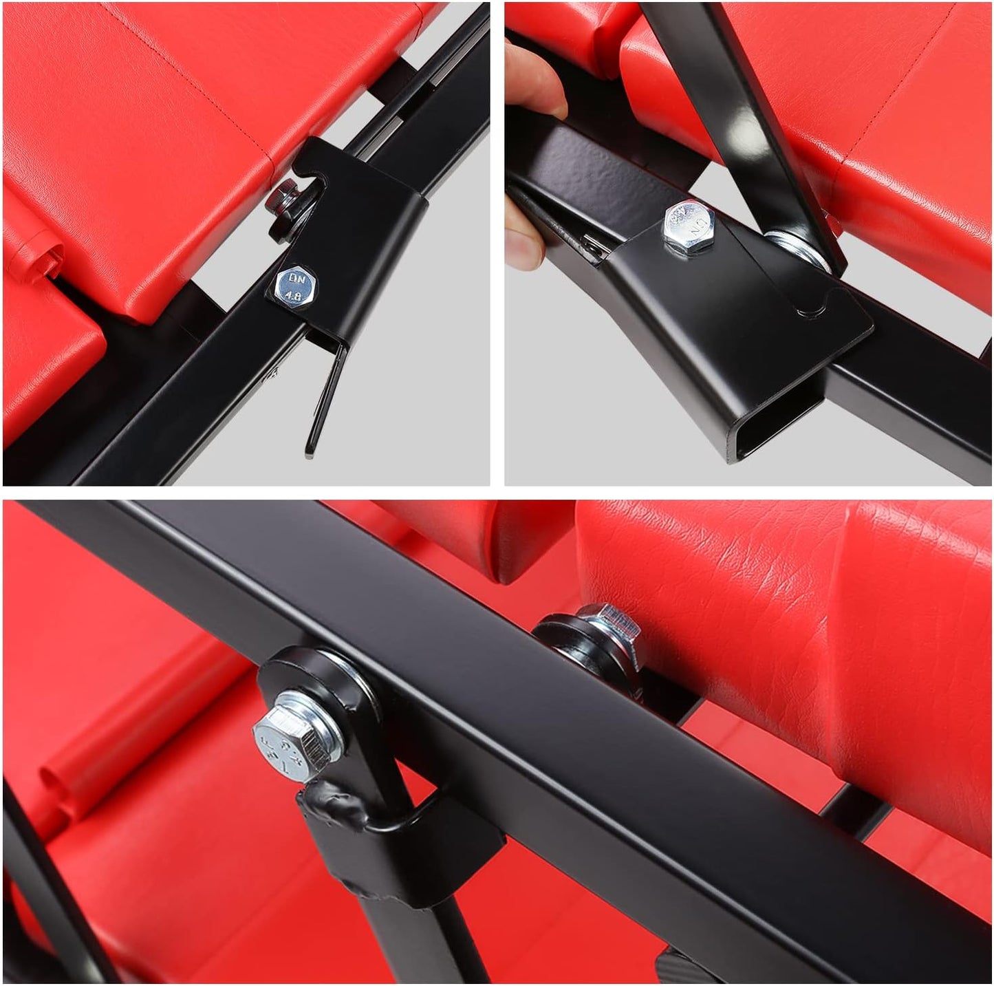 DNA Motoring TOOLS-00192 48" 2 IN 1 Folding Rolling Garage Shop Creeper Roller Seat, 7 Pcs 2" Casters, 350 Lbs Weight Capacity, Red