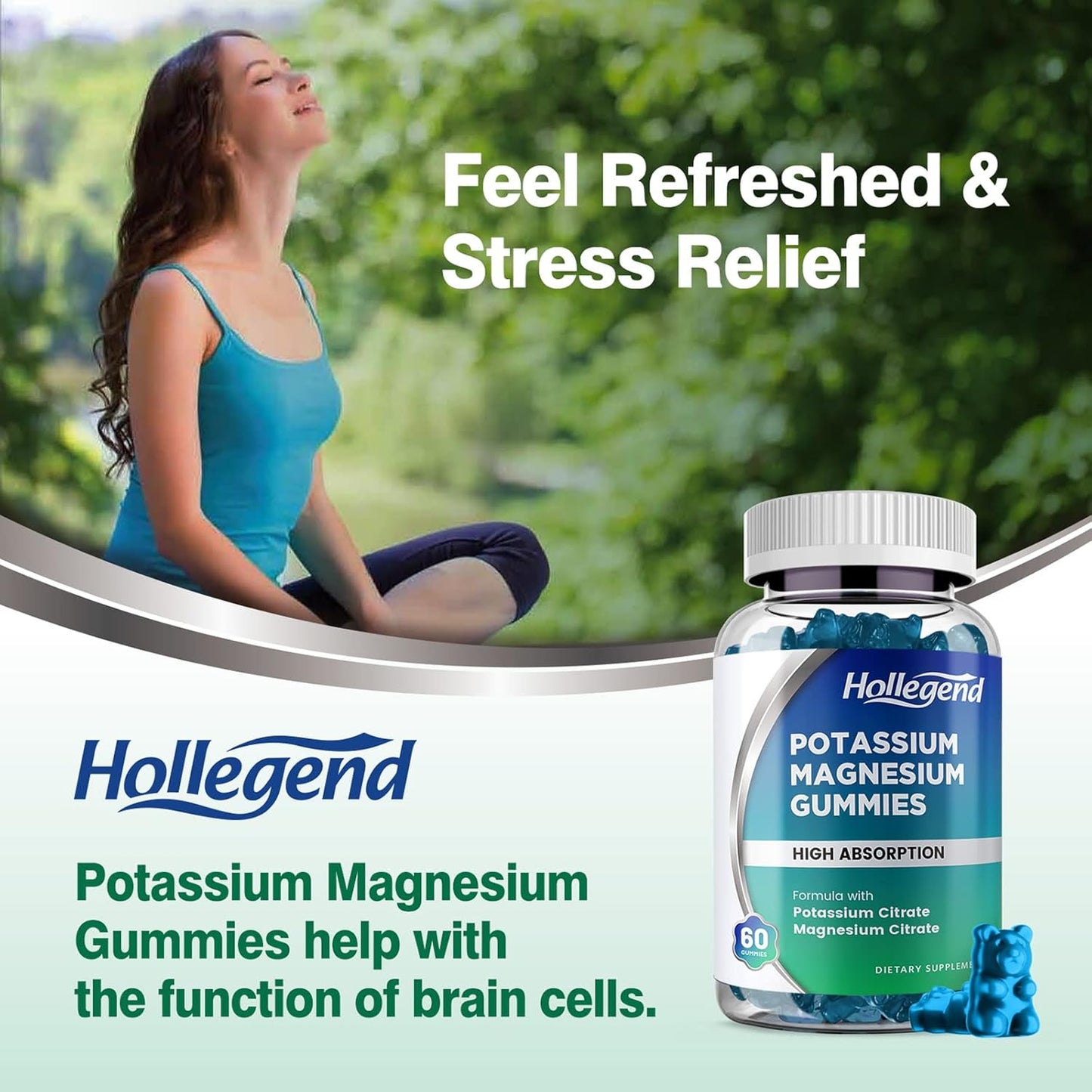 Potassium Magnesium Gummies, High Absorption Potassium Citrate 99mg Magnesium Citrate 180mg, Chewable Gummy Supplements for Leg Cramps & Muscle, 120 Count