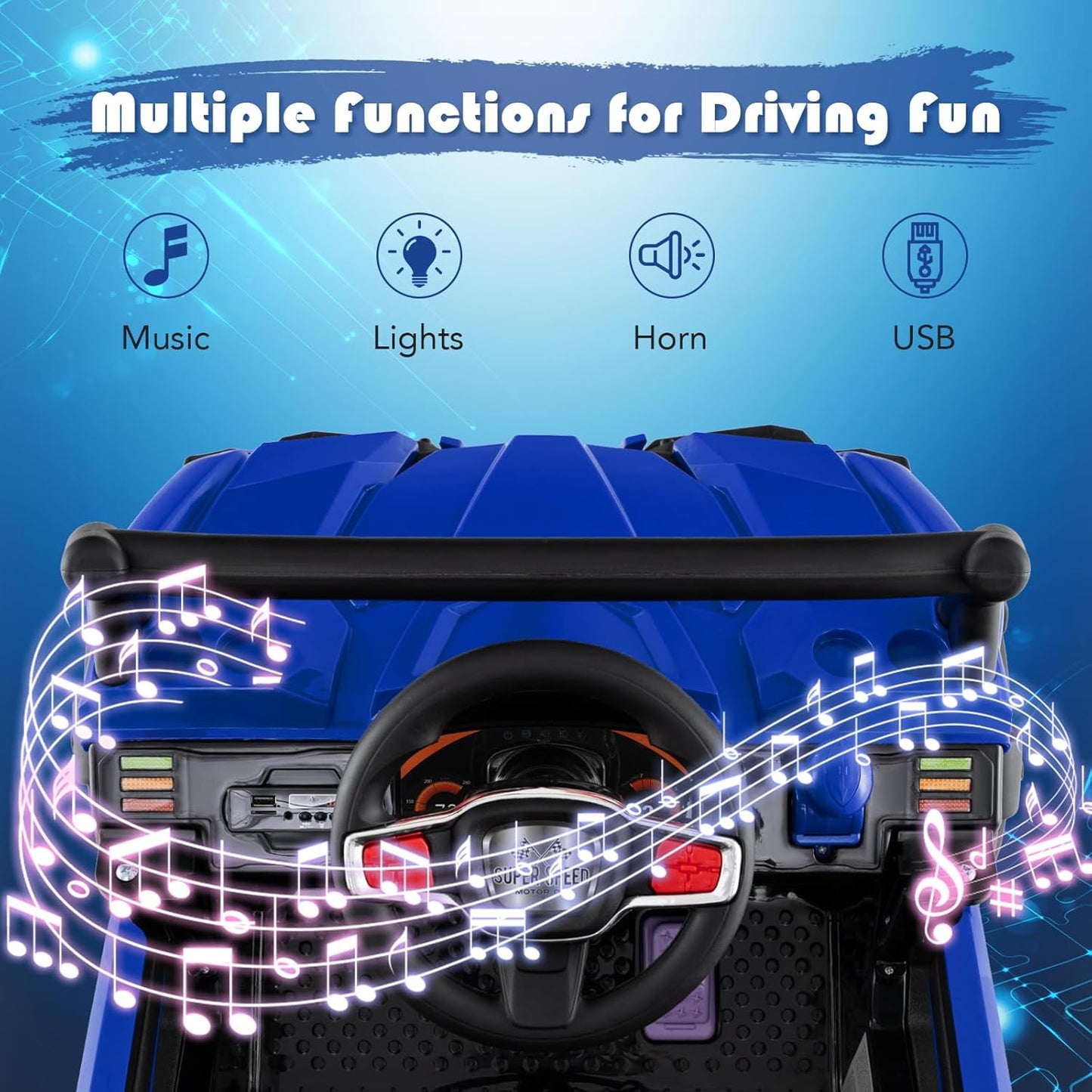 OLAKIDS 12V Ride on Car UTV, Battery Powered Off-Road Kids Electric Vehicles with Remote Control, Music, Horn, MP3, Lights, 3 Speeds, Soft Start, Ride on Truck for Boys Girls (Blue)