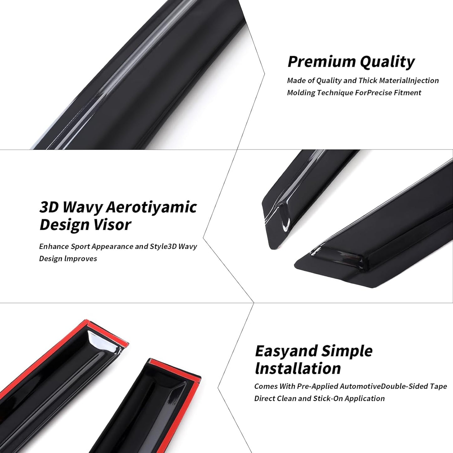 Rain Guards Side Window Visor Vent Outside Mount, 4PCS Fits for Honda Civic 4-Door Sedan 2006 2007 2008 2009 2010 2011