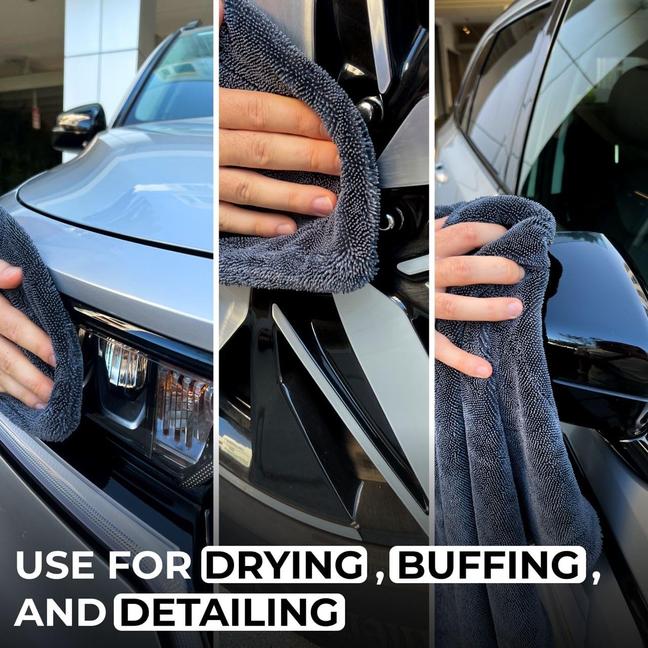 Large Car Drying Towel, 1300 GSM Professional Car Towel with Double Twisted Loop,Super Absorbent Large Microfiber Drying Towels for Cars, Trucks, SUVs - 20"x26", Gray