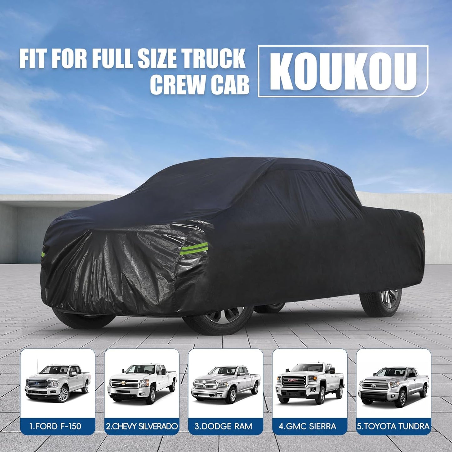 KouKou Truck Cover - Waterproof All Weather, 7 Layers Heavy Duty, Universal Fit for Ford F250 350, Chevrolet Silverado, GMC Sierra Crew Double Cab Trucks Up to 262 inches