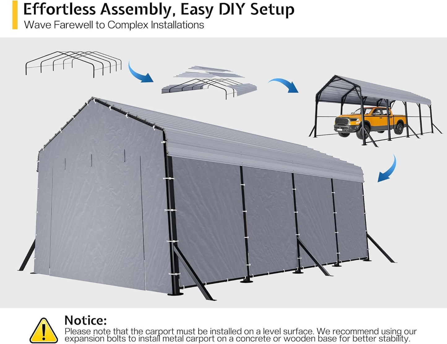 Jocisland 12x20x10.5 FT Metal Carport - Removable Waterproof Sidewalls, Heavy Duty Outdoor Carport with Upgraded Steel Reinforcements for All-Weather, Car Canopy for Car, Boat, Equipment Storage