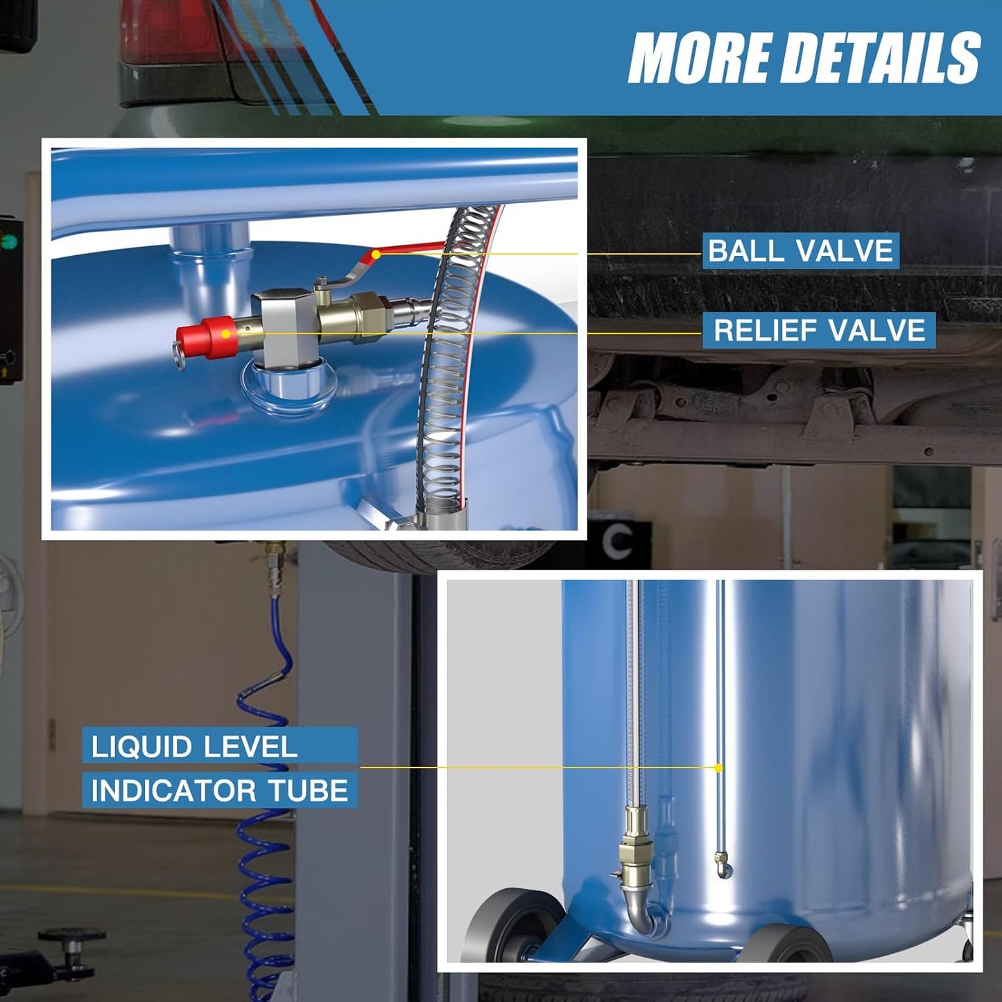 20-Gallon Waste Oil Drain Tank, Portable Air Operated Oil Drains with 360 ° Wheels,Oil Drain Container with Adjustable Funnel Height, Oil Change Container Suitable for Car Repair Shops and Garages