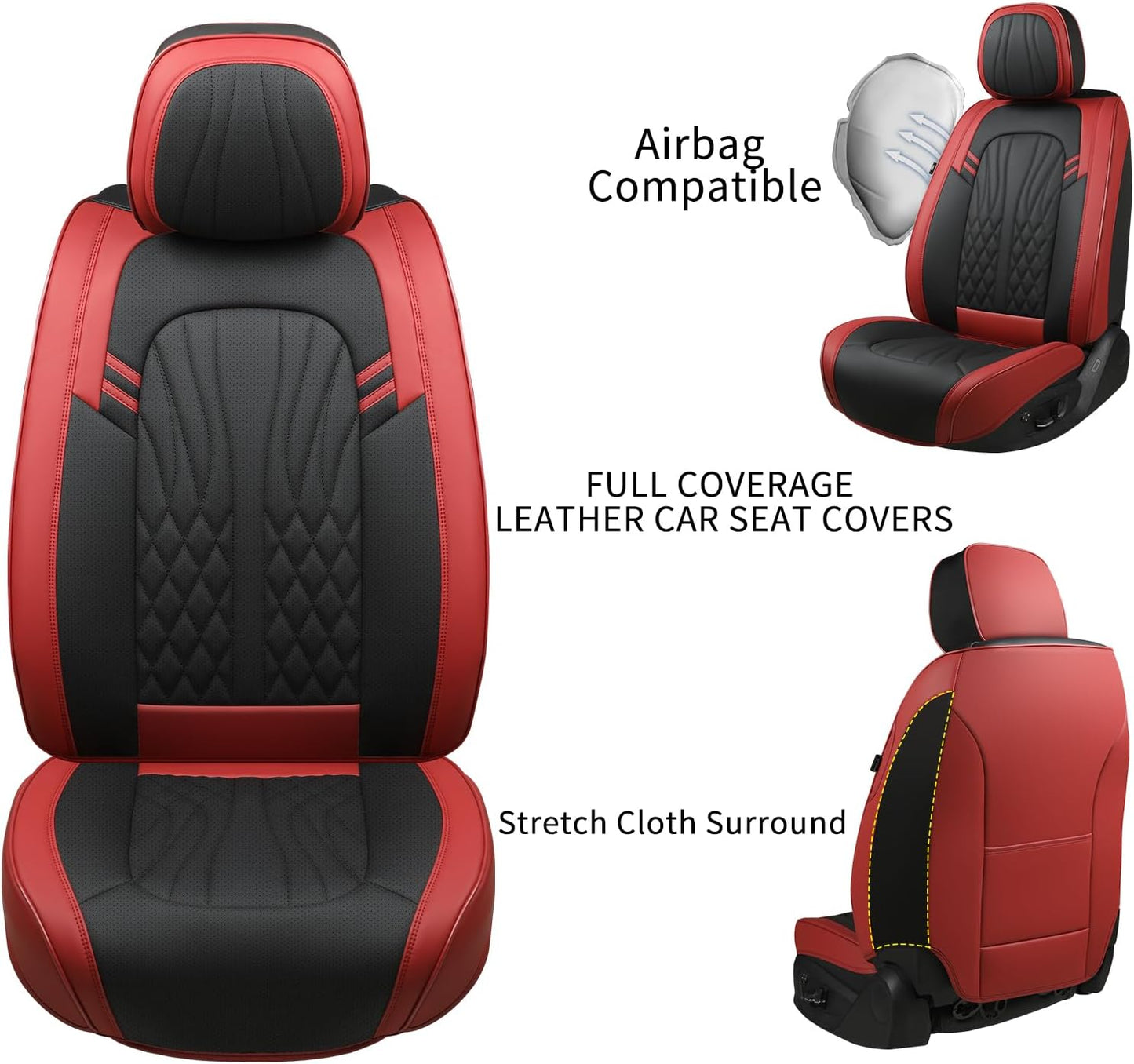 Car Seat Covers,Breathable and Waterproof Faux Leather Automotive Seat Covers for Cars SUV Pick-up Truck Sedan,Universal Anti-Slip Driver Seat Covers Wine Red