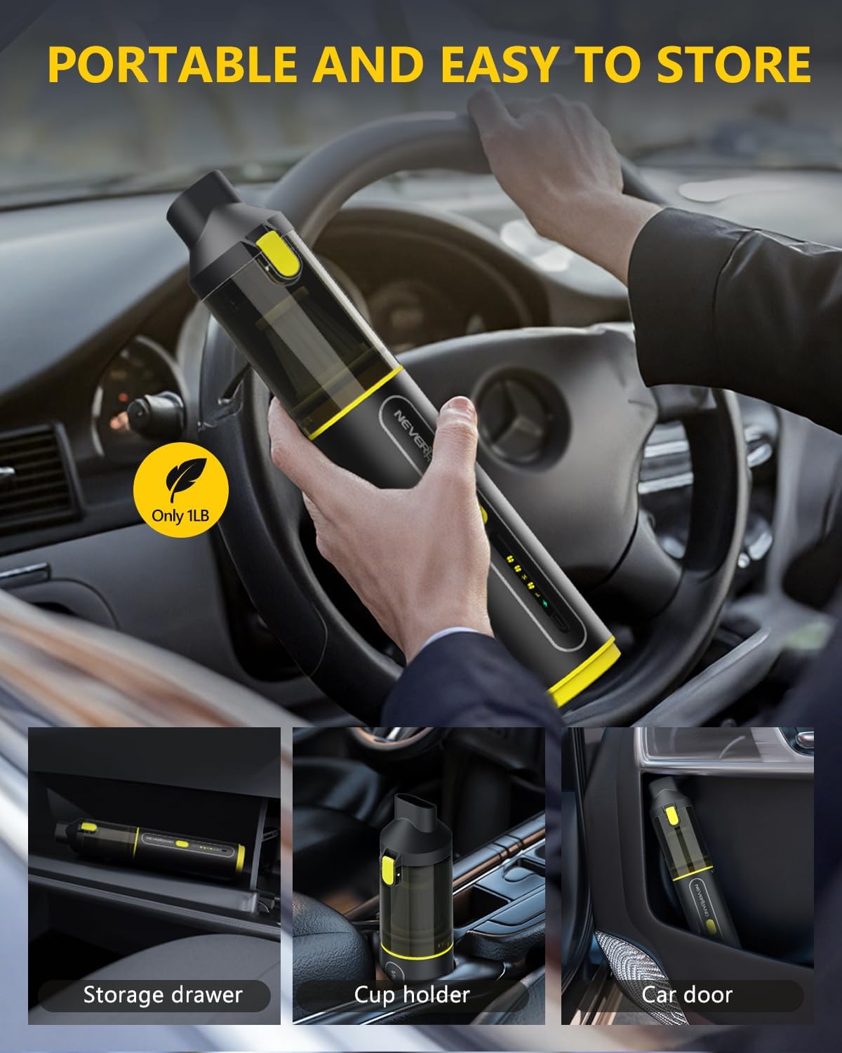 NEVERLAND Car Vacuum Portable Cordless - 20000Pa Powerful Suction Handheld Vacuum Cleaner Blowing & Inflating 4-in-1 Mini Vacuum Cleaner for Car, Office Desk, Keyboards