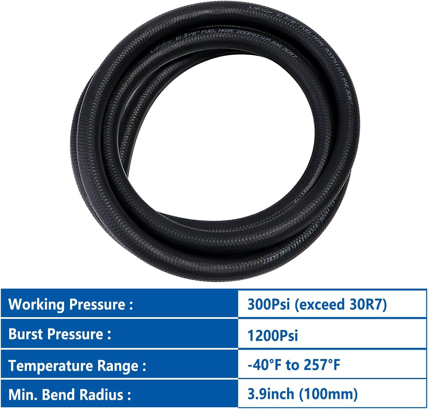 LokoCar Rubber Fuel Hose Line Push Lock 3/8" ID SAE 30R7 NBR 5ft 300PSI Black