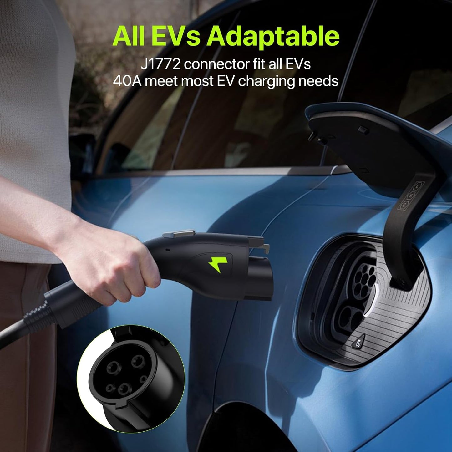 Level 2 EV Charger 40A J1772 Connector 9.6KW Electric Car Charger 240V with 14-50 Plug 25 FT Cable 15-40 Amps Adjustable Current Mobile Vehicle Charging Station for All EVs