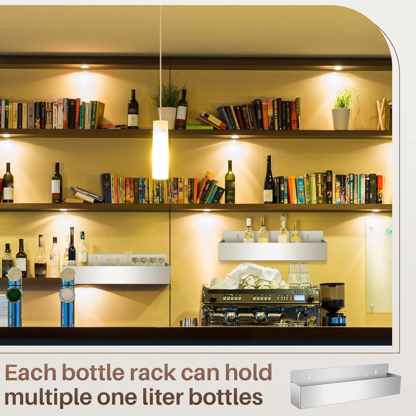 Tanlade 1 Pieces 22 Inch Single Speed Rail Stainless Steel Liquor Bottle Holder Wall Mounted Spray Bottle Rack Drink Rail Shelf for Bars, Silver