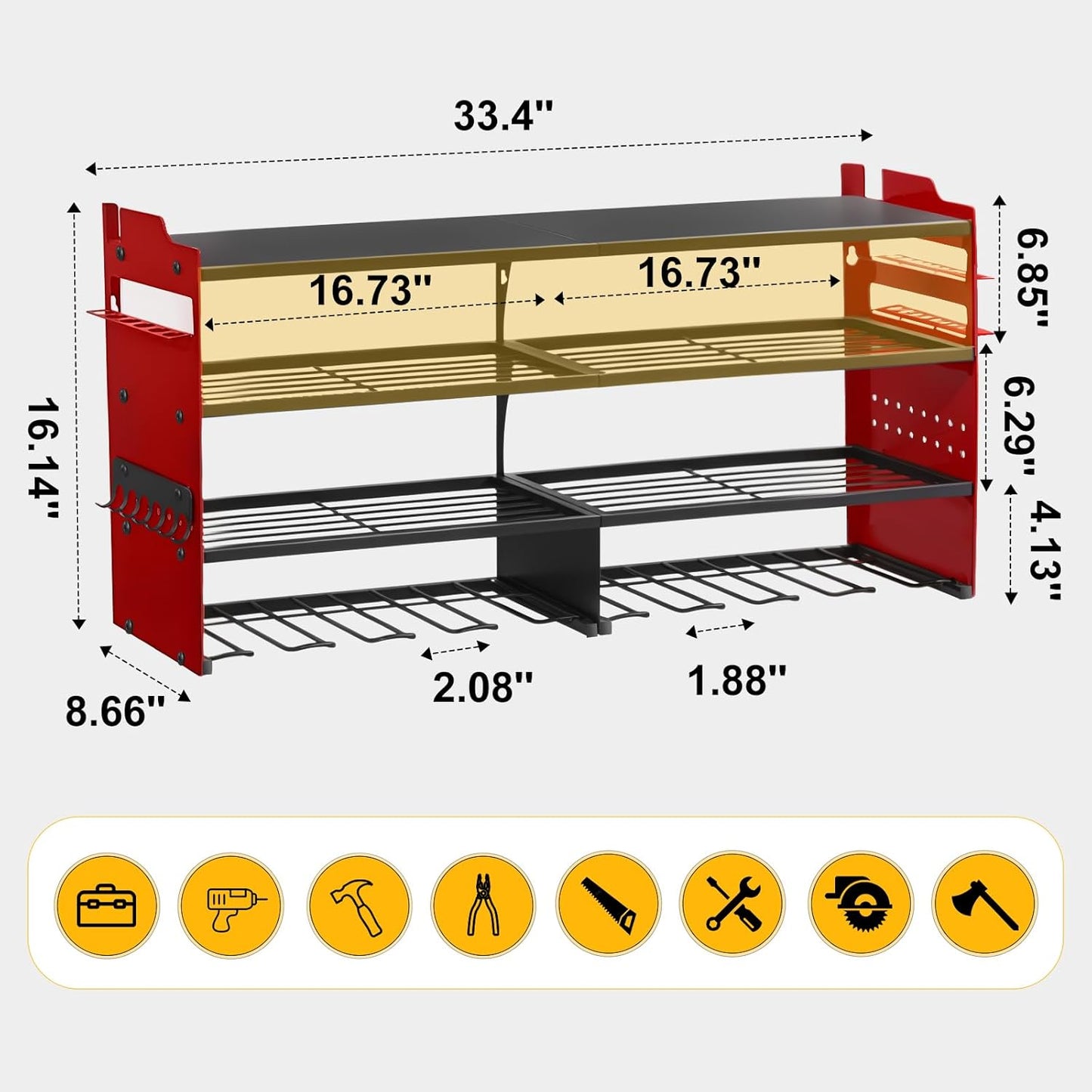 oviitech Power Tool Organizer Wall Mount, 8 Drill Holder Wall Mount Loads 400lbs, 4 Layer Heavy Duty Metal Power Tool Storage, Red, Utility Rack for Garage Workshop, Gifts for Men