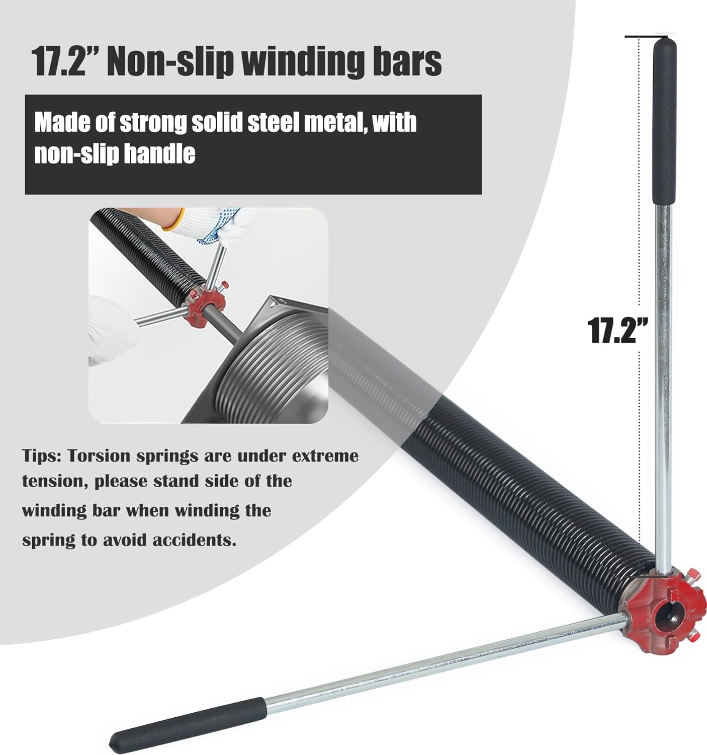 Garage Door Torsion Spring Set, Pair of 2" Electrophoresis Coated Garage Door Springs Replacement with 2 Non-Slip Winding Bars and Bearing, Minimum 16000 Cycles (.207x2x23")